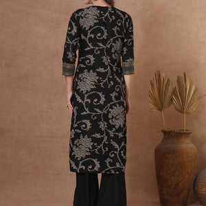 Ethnic Bandhani Printed Straight Fit Kurta with Palazzo - Black