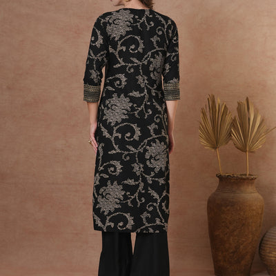 Ethnic Bandhani Printed Straight Fit Kurta with Palazzo - Black