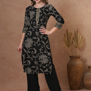 Ethnic Bandhani Printed Straight Fit Kurta with Palazzo - Black