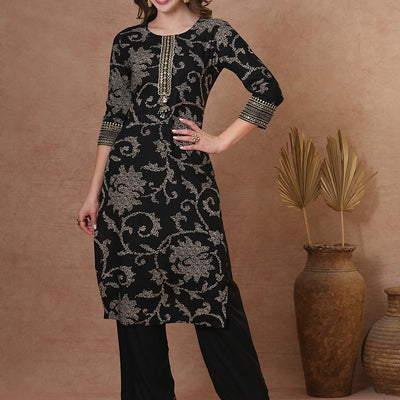 Ethnic Bandhani Printed Straight Fit Kurta with Palazzo - Black