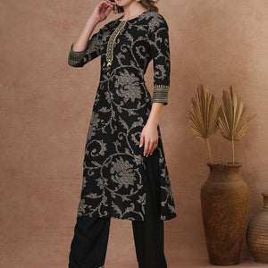 Ethnic Bandhani Printed Straight Fit Kurta with Palazzo - Black