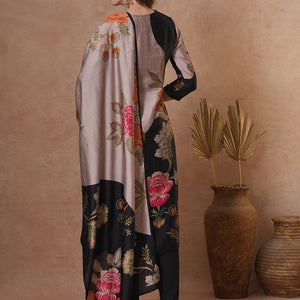 Floral Printed & Embroidered Straight Fit Kurta with Pant and Dupatta - Black