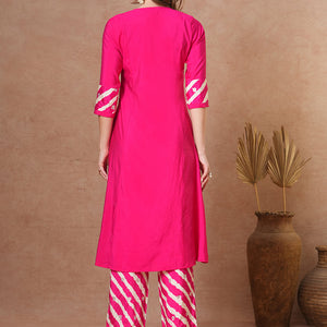 Solid Ethnic Leheriya & Printed A-Line Co-ord Set - Pink