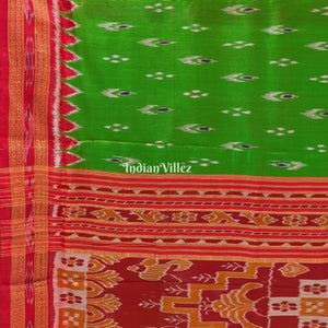 Parrot Green Red  Mayur Chandrika Khandua Silk Saree