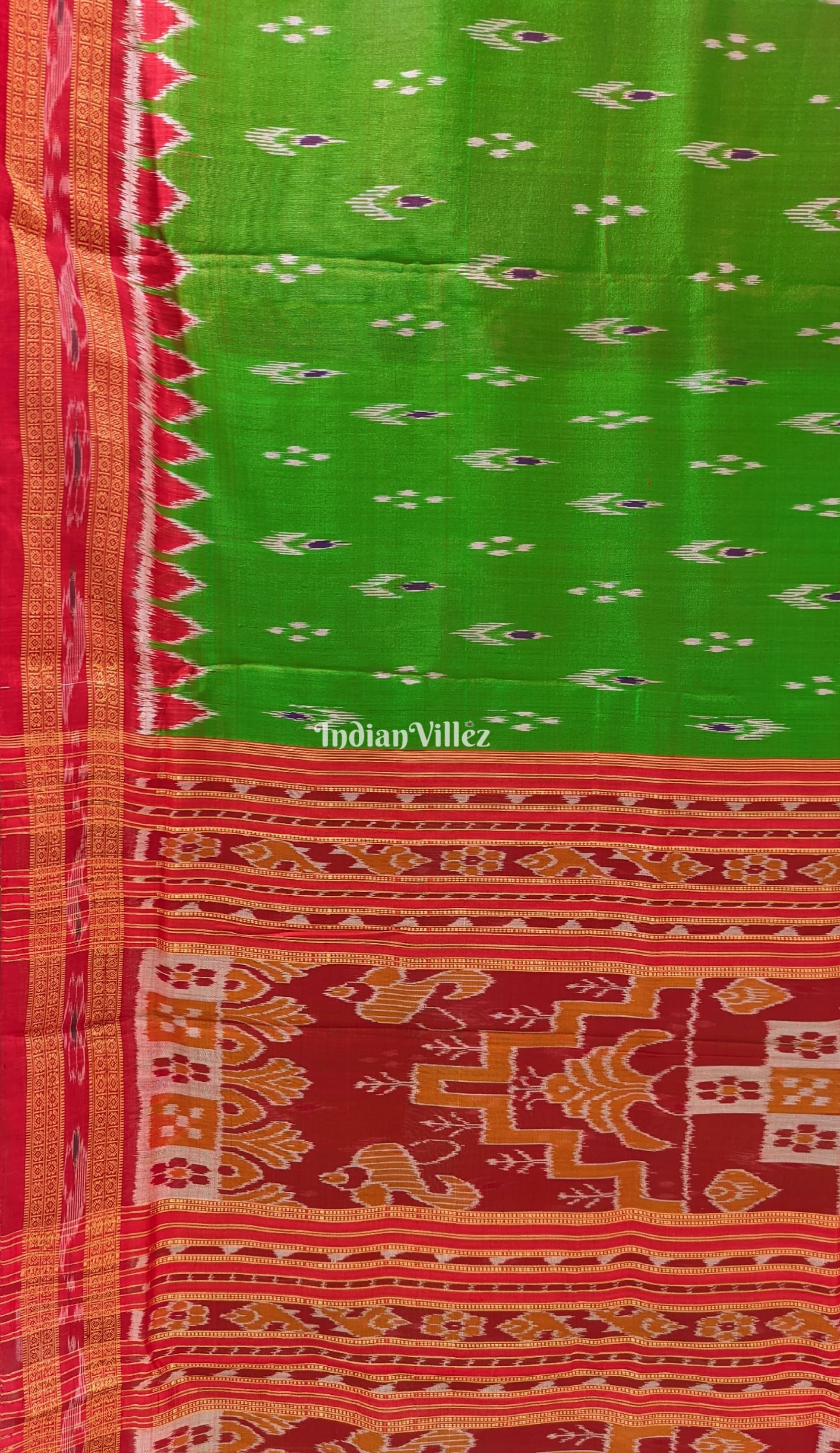 Parrot Green Red  Mayur Chandrika Khandua Silk Saree