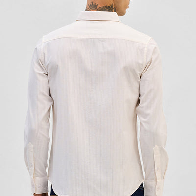Cream Slim Fit Stripes Shirt