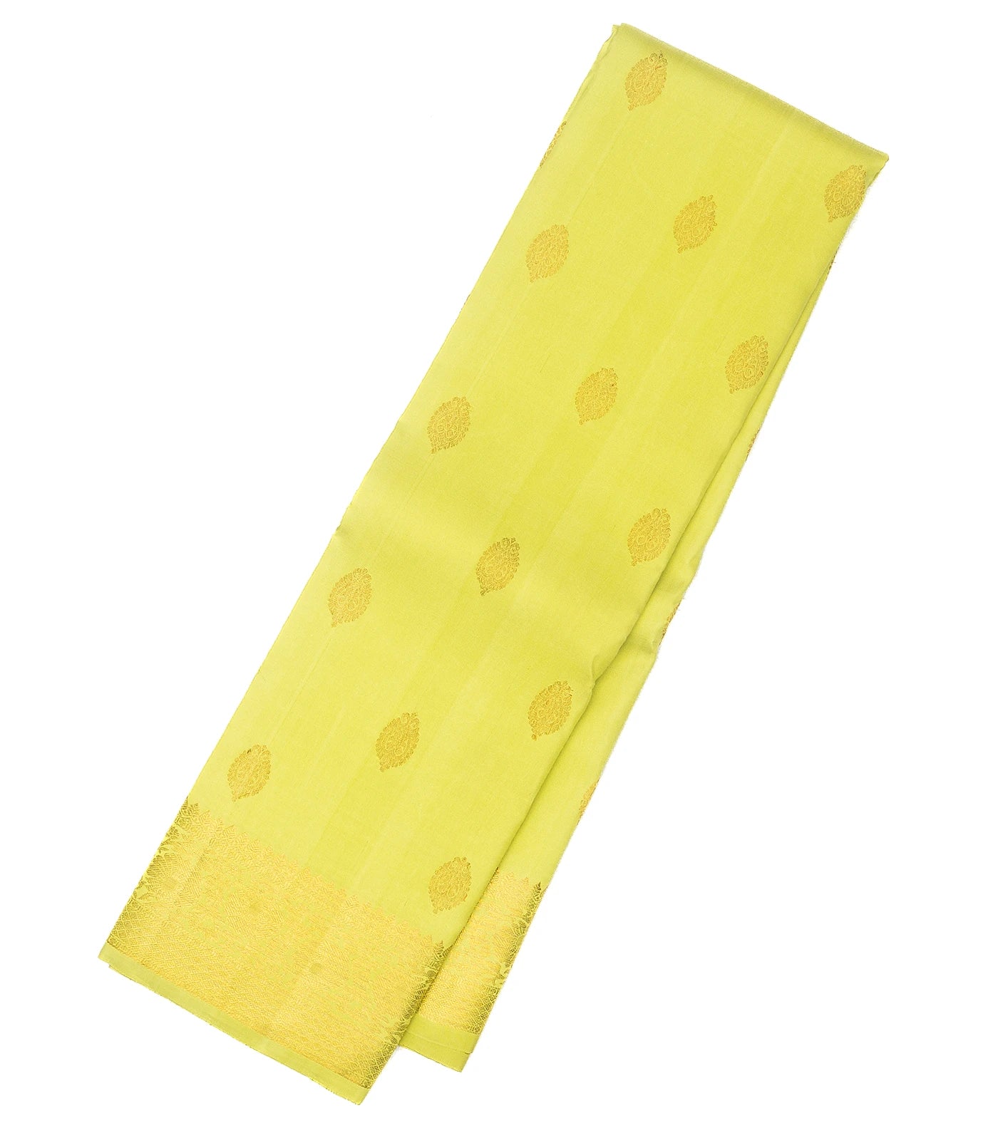 Pista Green Handloom Kanchipuram Silk Saree With Floral Motifs