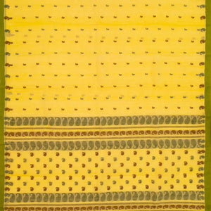 Yellow Bengal Cotton Saree With Mango Motifs