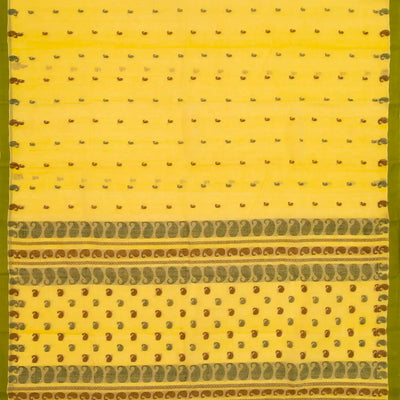 Yellow Bengal Cotton Saree With Mango Motifs