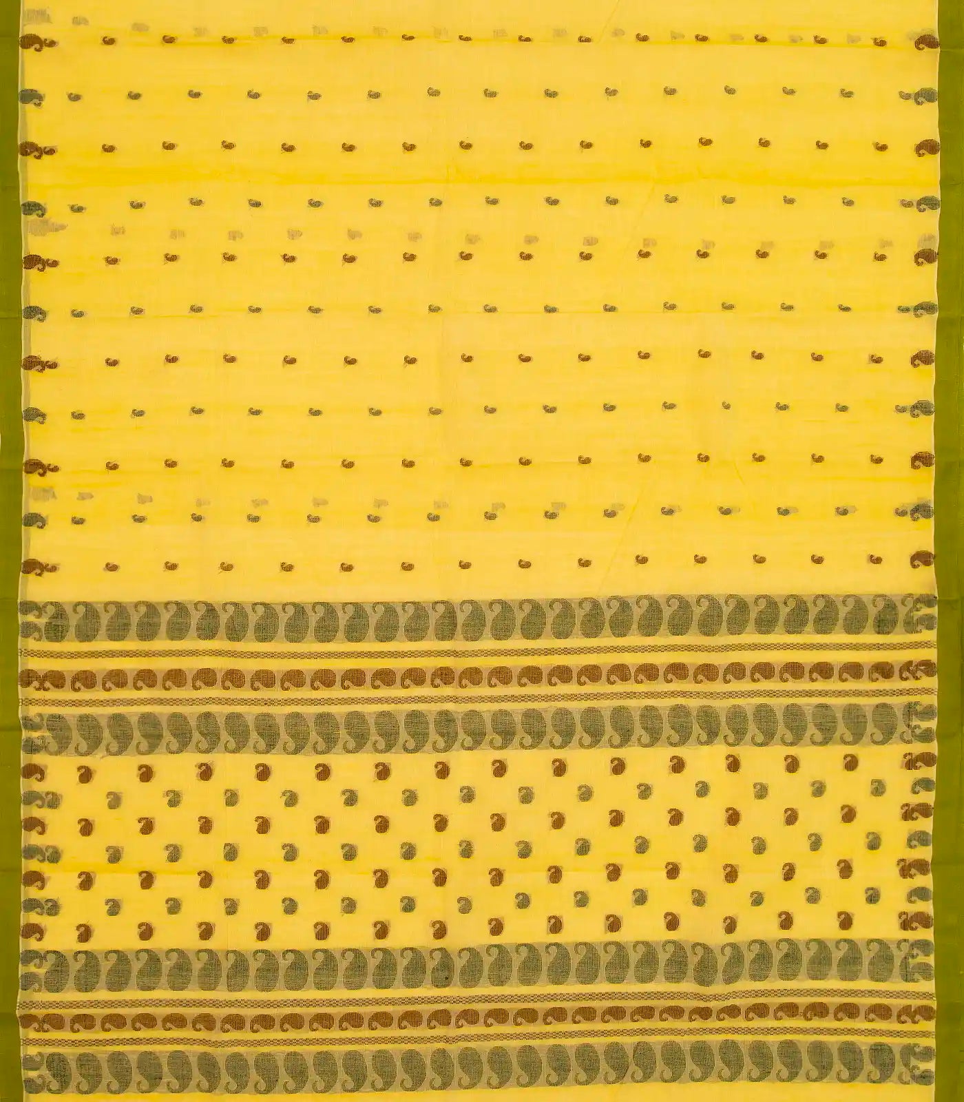 Yellow Bengal Cotton Saree With Mango Motifs