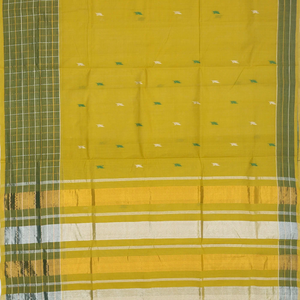 Olive Green Handloom Venkatagiri Cotton Saree With Checked Border