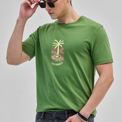 Sun Downer Green Slim Fit T-Shirt
