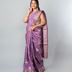 Lilac Woven Dola Synthetic Saree With Printed Floral Motifs