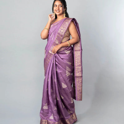 Lilac Woven Dola Synthetic Saree With Printed Floral Motifs