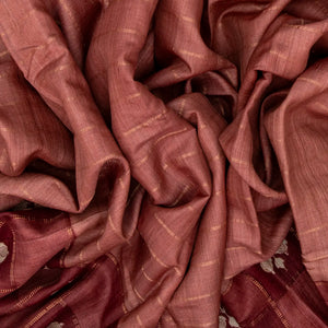 Chesnutt Pink Handloom Tussar Silk Saree With Stripes & Floral Motifs in Border