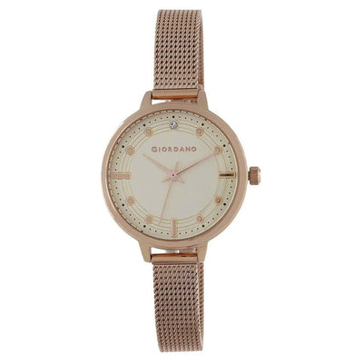 Giordano Off White Dial & Rose Gold Chain Watch for Women