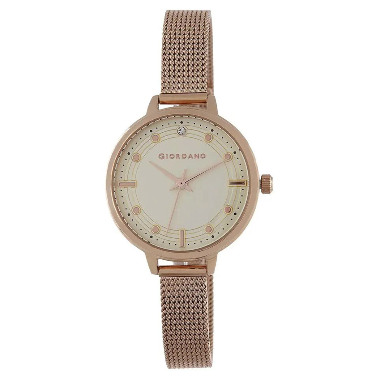 Giordano Off White Dial & Rose Gold Chain Watch for Women