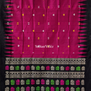 Magenta Laxmi Pada and Lotus Motif Bomkai Silk Saree