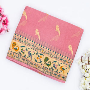 Baby Pink Handwoven Banarasi Khaddi Georgette Silk Saree With Peacock Motifs