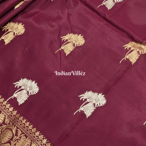 Wine Floral Designer Katan Silk Banarasi Saree