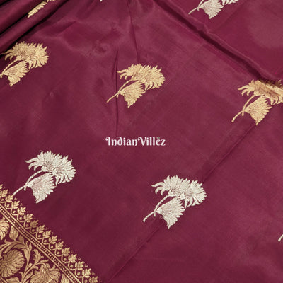 Wine Floral Designer Katan Silk Banarasi Saree