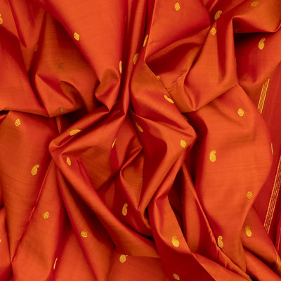 Orange Handloom Kanchipuram Silk Saree With Mango Buttas