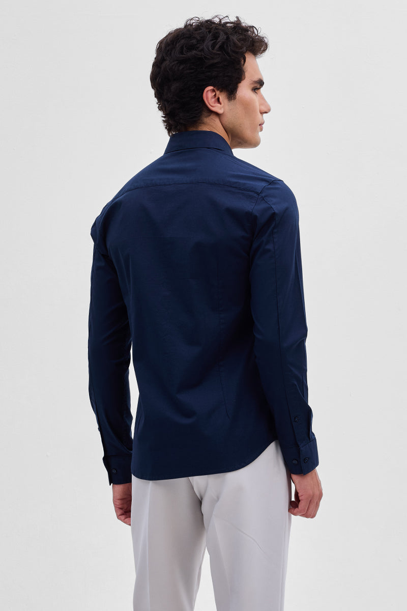 Dark Blue Stretchable Slim Fit Shirt