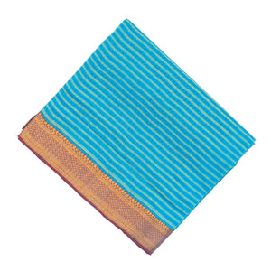 Sky Blue Mangalagiri Cotton Saree With Stripes & Contrast Border