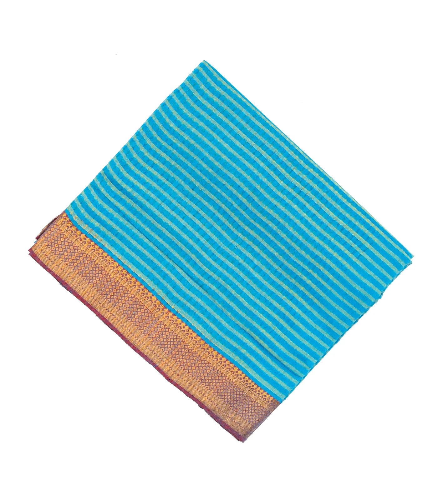 Sky Blue Mangalagiri Cotton Saree With Stripes & Contrast Border