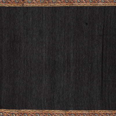 Black Handloom Chanderi Cotton Saree With Printed Floral Vine Motif