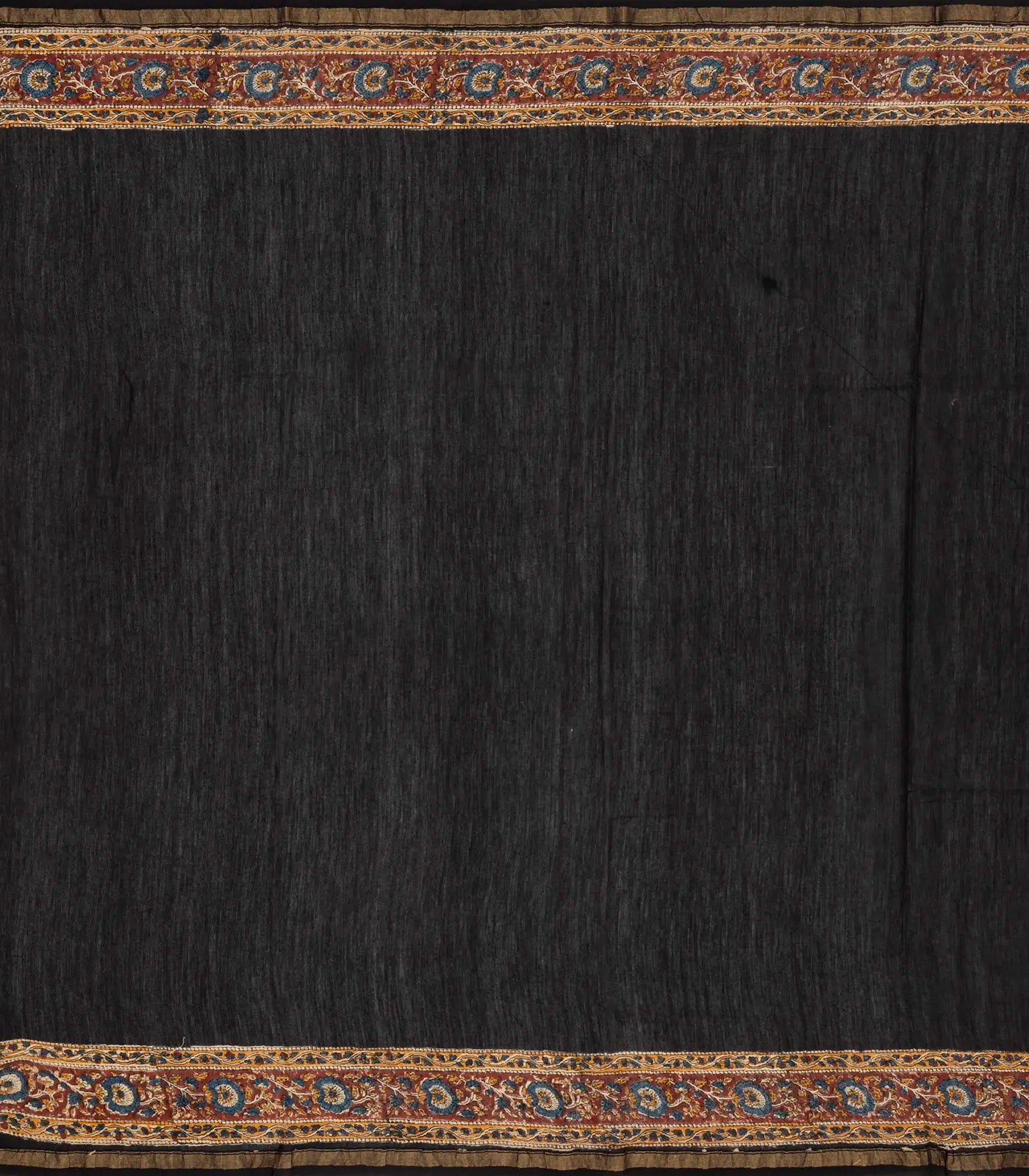 Black Handloom Chanderi Cotton Saree With Printed Floral Vine Motif