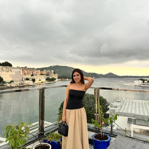 Miya Drop Waist Dress in Beige