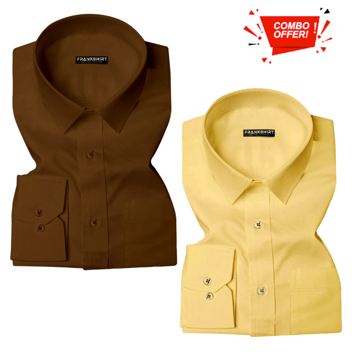 Pack of 2 Cotton Shirt for Man (Brown and Lemon)