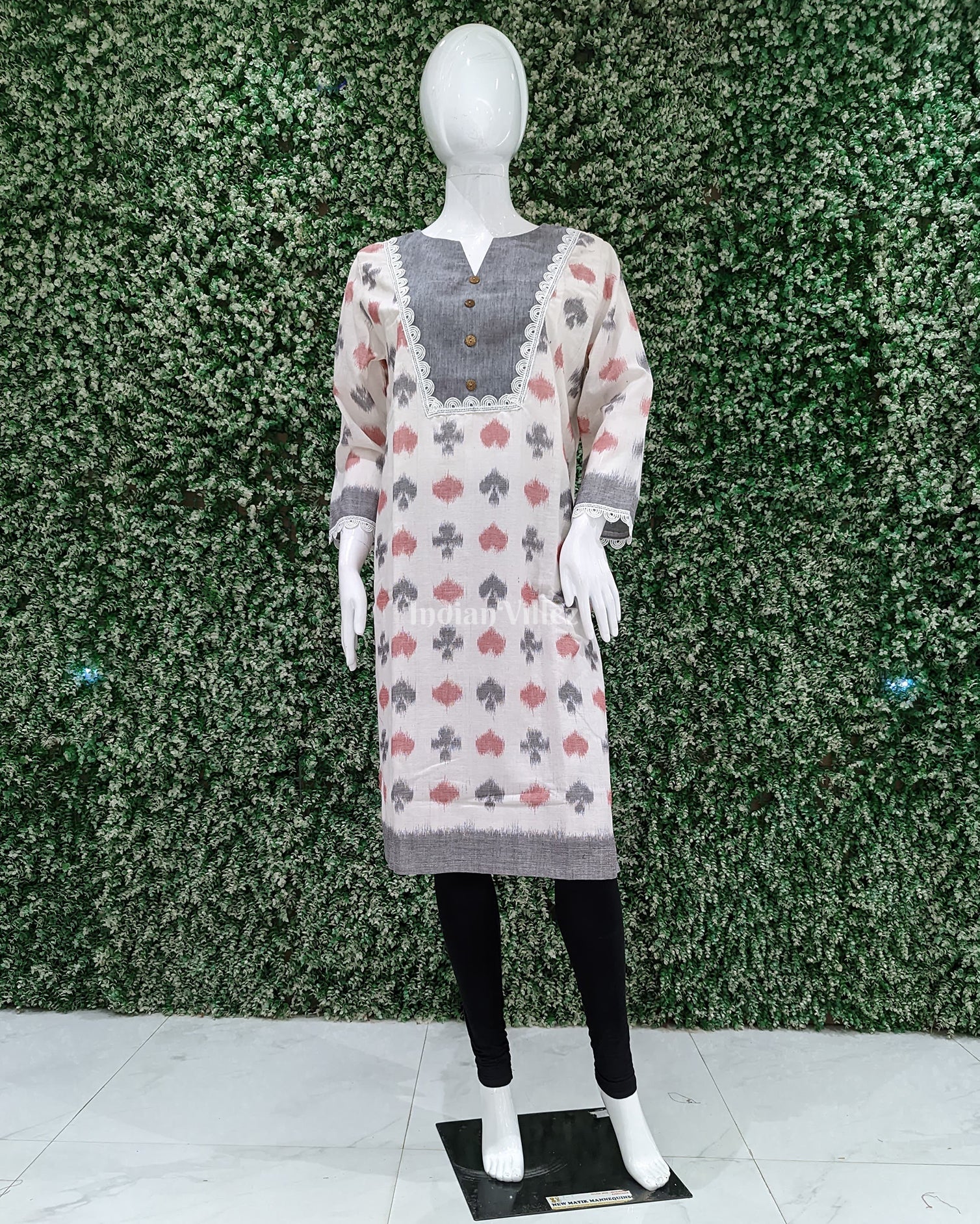 White Odisha Ikat Designer Cotton Kurti for Women