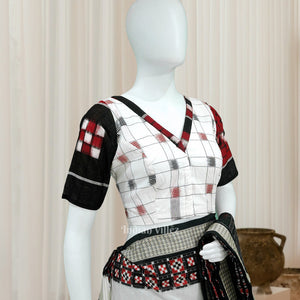 White with Multicolor Odisha Ikat Sambalpuri Cotton Blouse