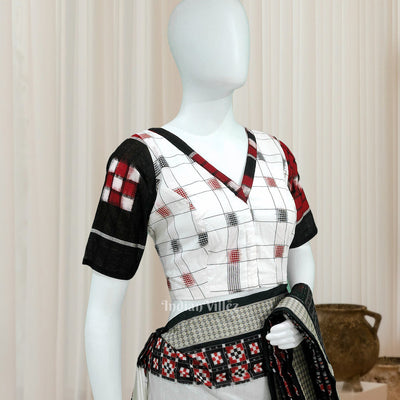 White with Multicolor Odisha Ikat Sambalpuri Cotton Blouse