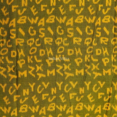Mehndi Green English Alphabet Sambalpuri Cotton Fabric