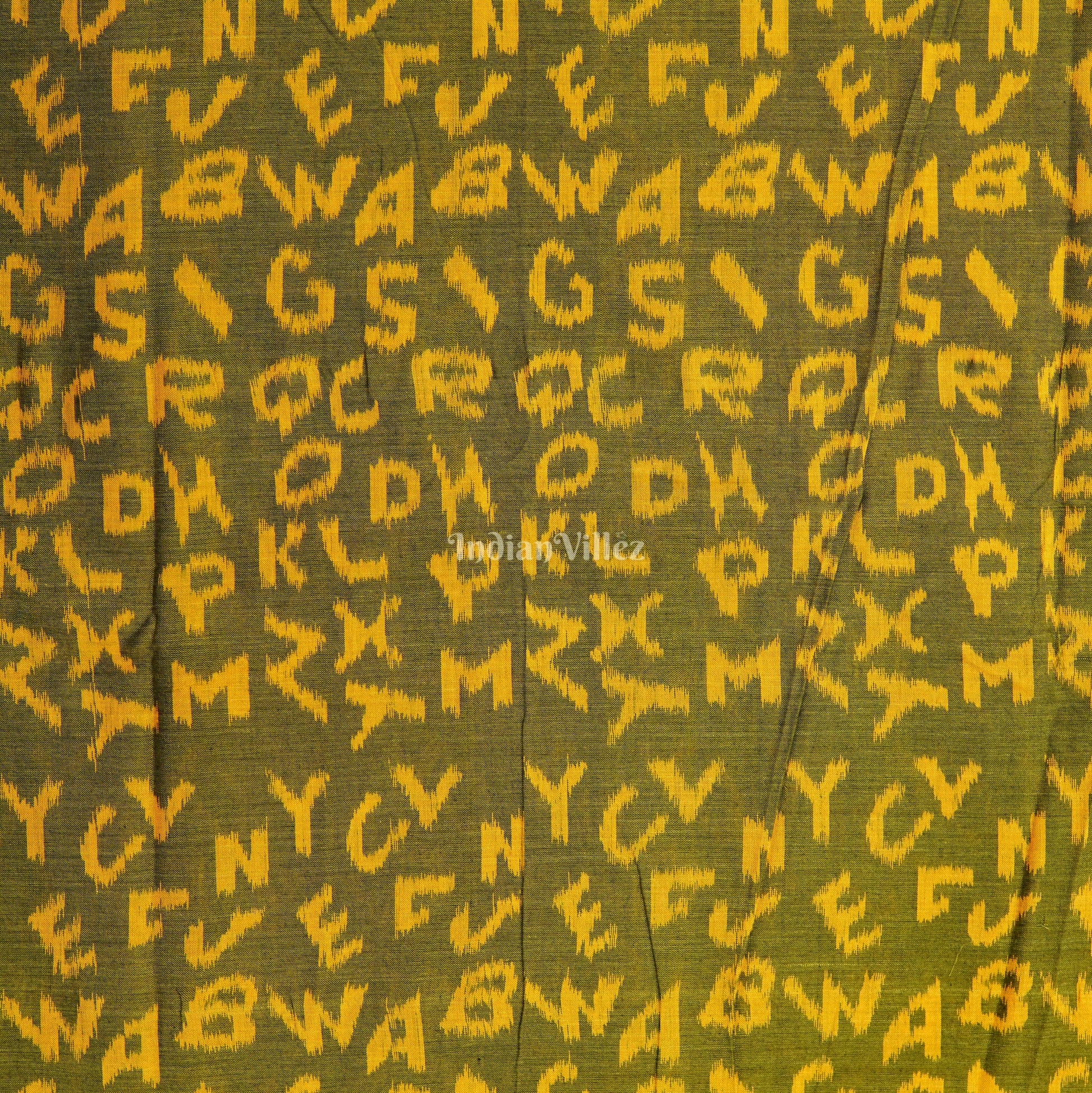 Mehndi Green English Alphabet Sambalpuri Cotton Fabric