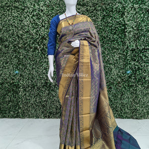 Blue Dual Tone Pure Kanjivaram Silk Saree