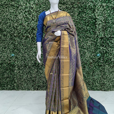 Blue Dual Tone Pure Kanjivaram Silk Saree