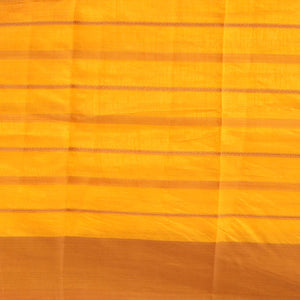 Yellow striped semi-banaras tussar saree with contrast border & checked pallu