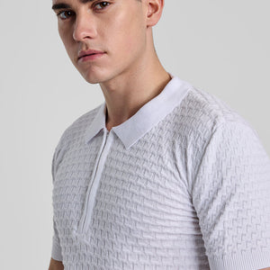 White Zipper Knitted Polo T-Shirt