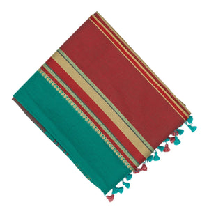 Cyan Bengal Cotton Saree With Crimson Border