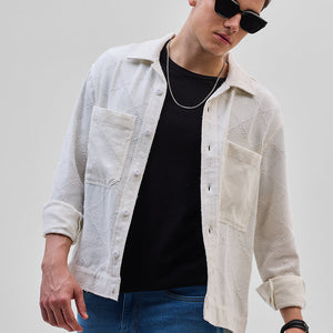 White Geometric Overshirt