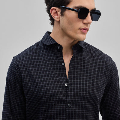 Black Mini Checks Slim Fit Shirt