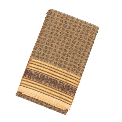 Taupe Handloom Kanchi Cotton Saree With Annam Chakaram Motifs