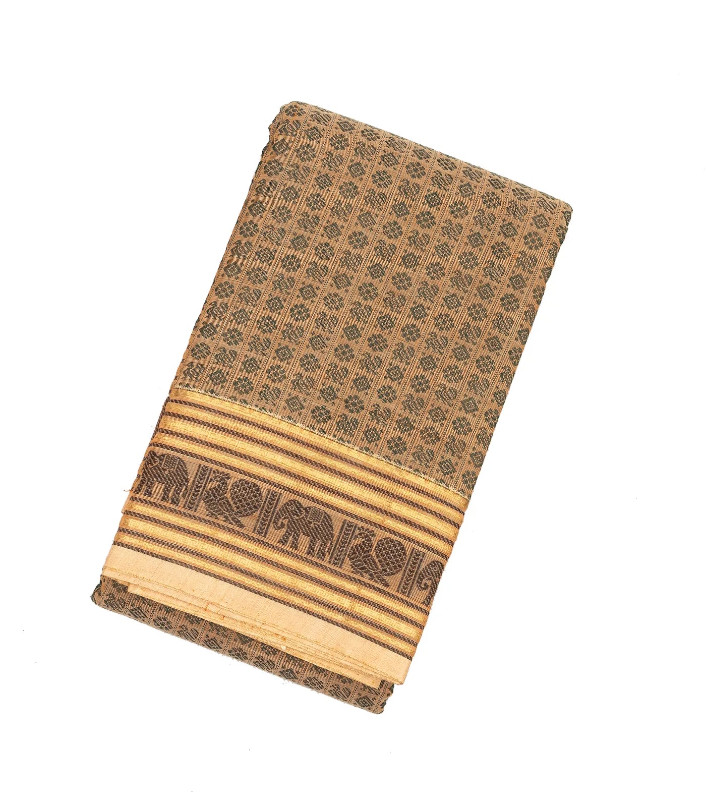 Taupe Handloom Kanchi Cotton Saree With Annam Chakaram Motifs