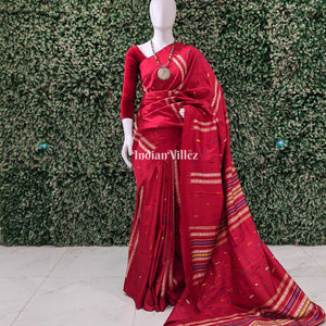 Red Habaspuri Inspired Contemporary Bomkai  Sambalpuri Silk Saree