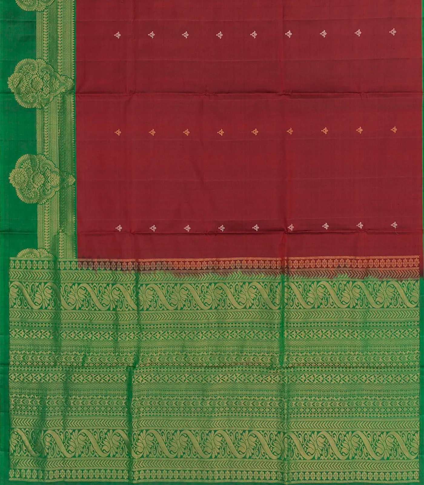 Maroon Handloom Soft Silk Saree With Floral Butta -Maroon