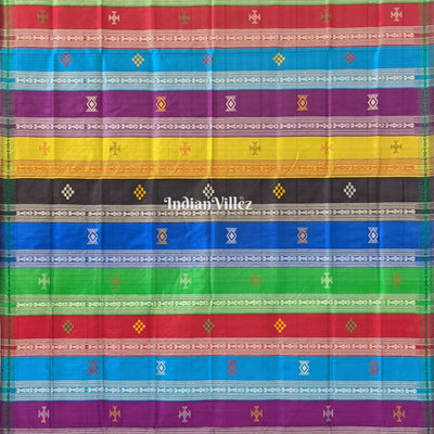 White Grey Double Pallu Pasapali Theme Berhampuri Silk Saree
